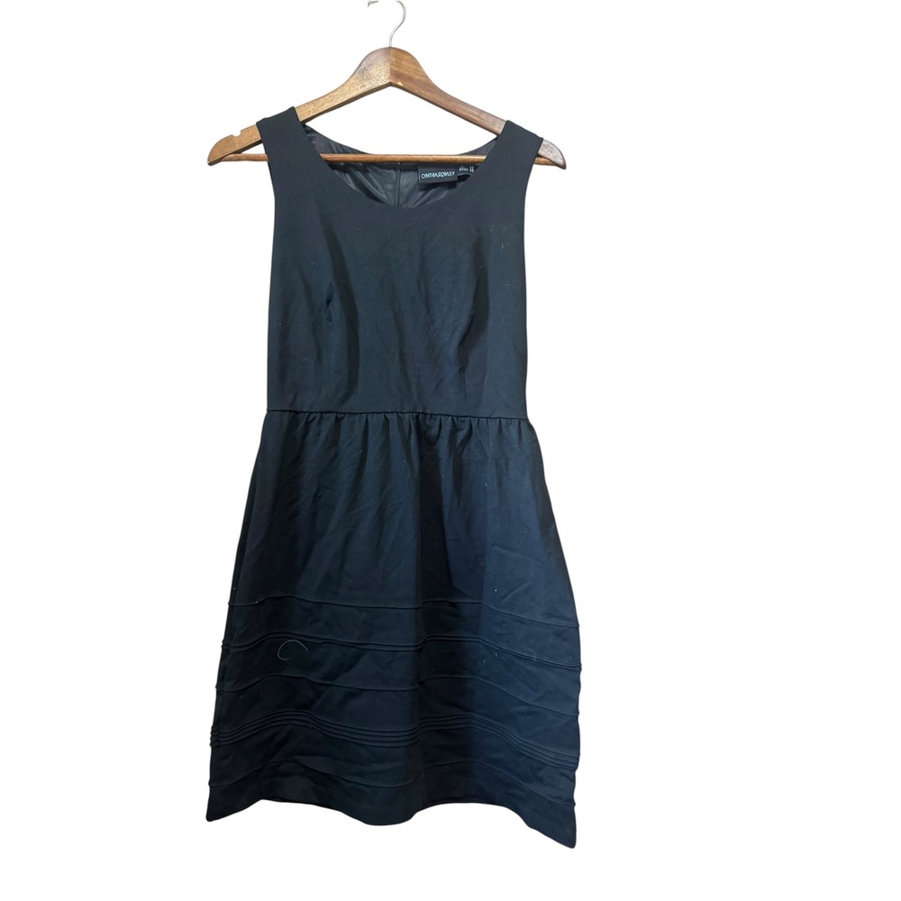 Cynthia Rowley Dress Women S Black Excellent Pintuck Tiered Fit Flare Sleeveless